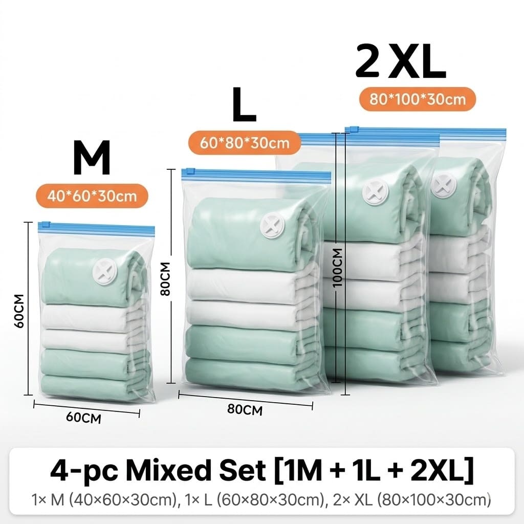 <Pumpless> Vacuum Bag Compression Bag No Need Pump Reusable Travel Clothes Storage Bag Seal Bags
