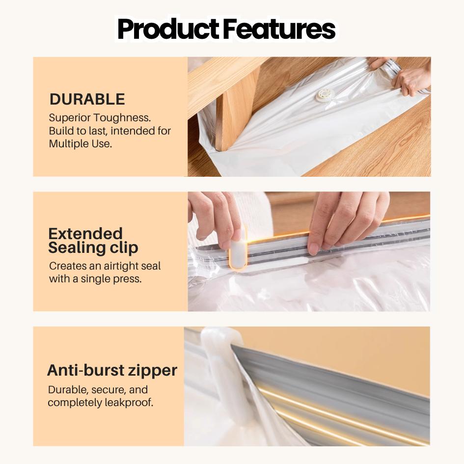 <Pumpless> Vacuum Bag Compression Bag No Need Pump Reusable Travel Clothes Storage Bag Seal Bags