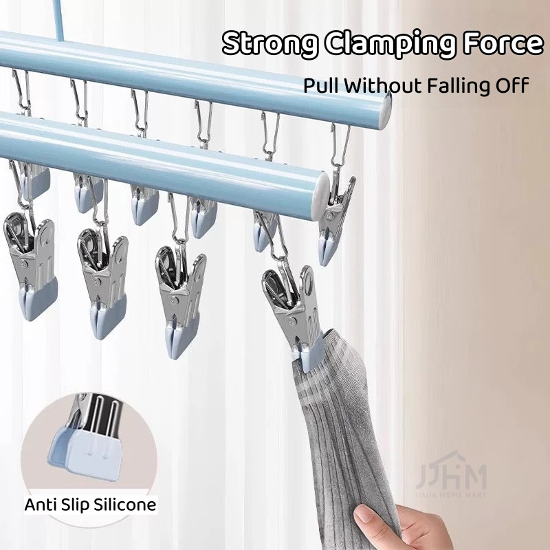 【SG Ready Stock】30 Clips Anti-slip Stainless Steel Sock Hanger Stackable with Shoe Rack Underwear Sock Drying Pegs Rack Traceless Hanger Drying Rack