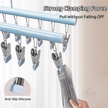 【SG Ready Stock】30 Clips Anti-slip Stainless Steel Sock Hanger Stackable with Shoe Rack Underwear Sock Drying Pegs Rack Traceless Hanger Drying Rack