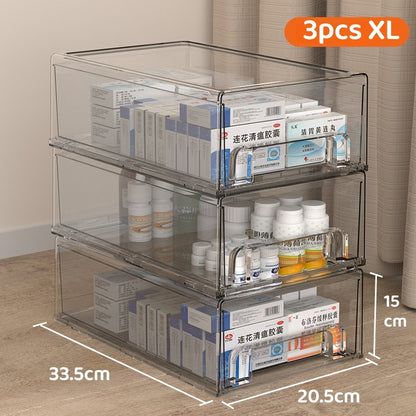 <Buy 3 Free 1> Premium Acrylic Medicine box family drawer type large capacity multi-layerem ergency First Aid Box Kit Japanese house