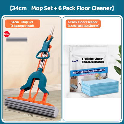 Enlarge 34cm Sponge Mop Quick Dry Head Free Hand wash Folding Water-Absorbent Squeeze Dry Rubber Mop