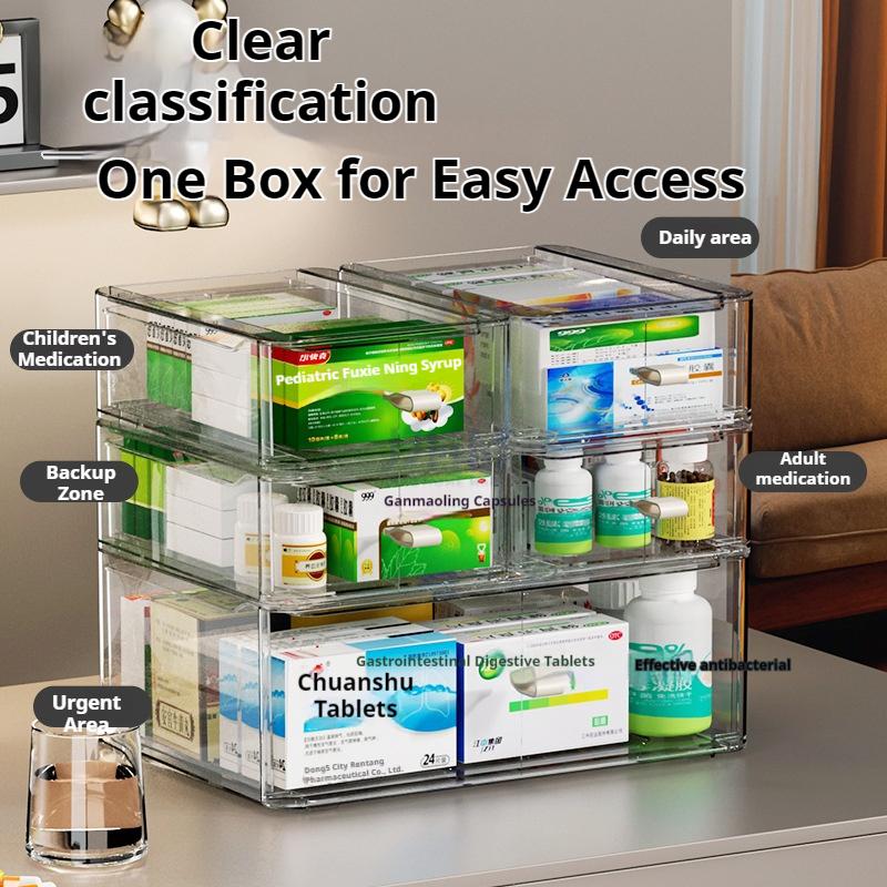 <Buy 3 Get 1 Free> A4-Wide Premium Acrylic Medicine box family drawer type large capacity multi-layer ergency First Aid Box Kit
