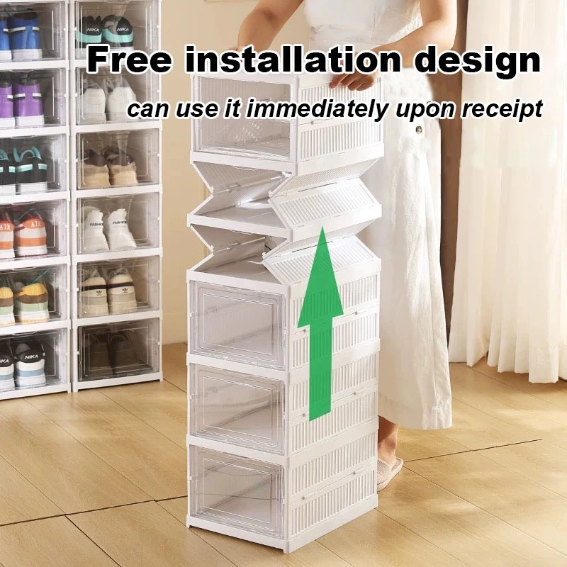 3/6/9 Layers Foldable Shoe Box Transparent Shoe Cabinet Stackable Shoe Storage Box Home Shoe Rack Cabinet