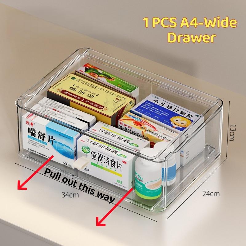 <Buy 3 Get 1 Free> A4-Wide Premium Acrylic Medicine box family drawer type large capacity multi-layer ergency First Aid Box Kit