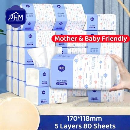 【SG Stock】Tissue Paper 5 Ply Thickened 400 Sheets Toilet Paper Tissue Kleenex Tissue Large Toilet Roll Drawer Paper