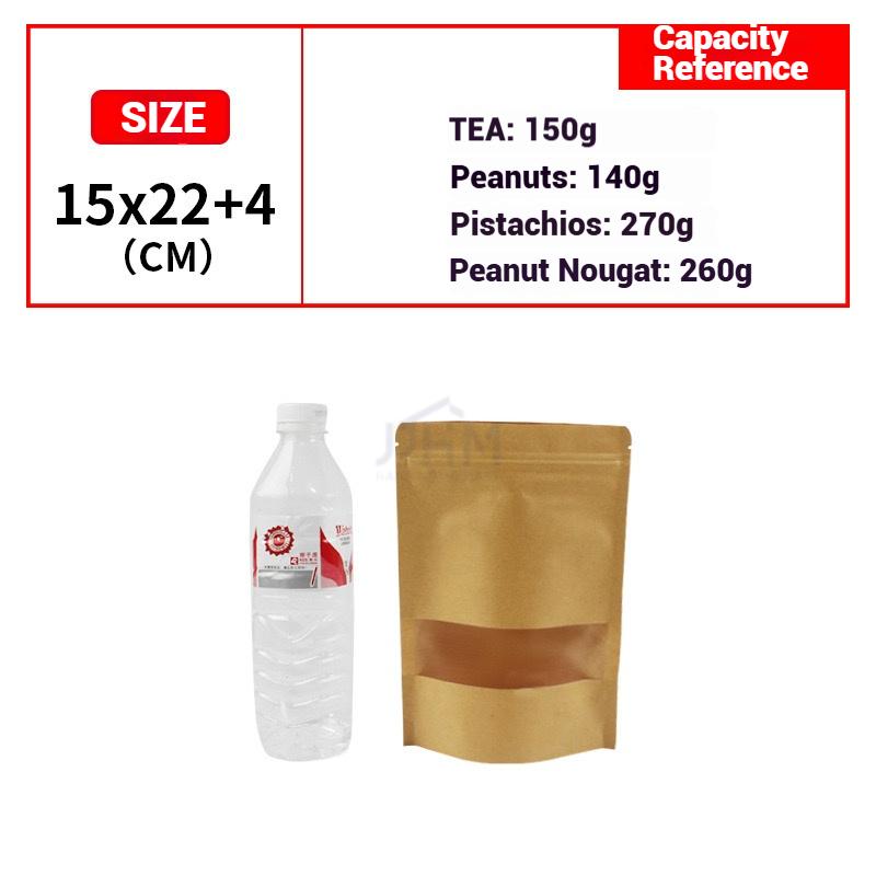 SG Kraft Window Bag | Matte Food Grade Zipper Pouch | Resealable Food Pouch | Ziplock | Party Gift Kraft Zipper Bag for Food | Food Storage Bag | Reusable Bag | Zip Bag