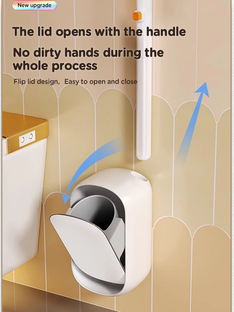 Disposable Toilet Brush Set Wall-Mounted Full Coverage 360°Clean Quick-Release Head SwapComes with bracket and interchangeable head