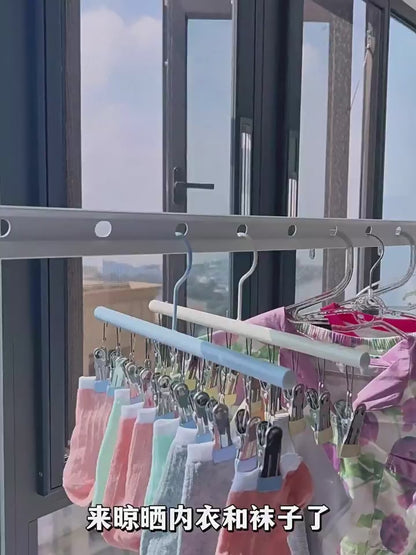 【SG Ready Stock】30 Clips Anti-slip Stainless Steel Sock Hanger Stackable with Shoe Rack Underwear Sock Drying Pegs Rack Traceless Hanger Drying Rack