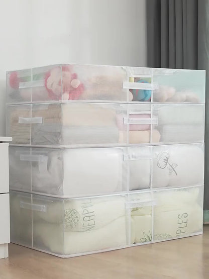 <Buy 5 Free 1> SG Seller Transparent Thickened folding bed bottom steel frame box fabric quilt storage large toy clothes