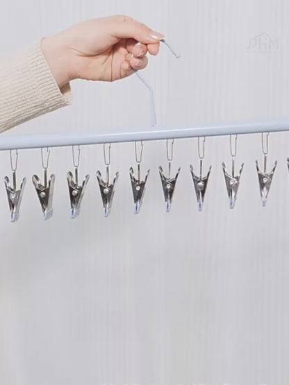 【SG Ready Stock】30 Clips Anti-slip Stainless Steel Sock Hanger Stackable with Shoe Rack Underwear Sock Drying Pegs Rack Traceless Hanger Drying Rack