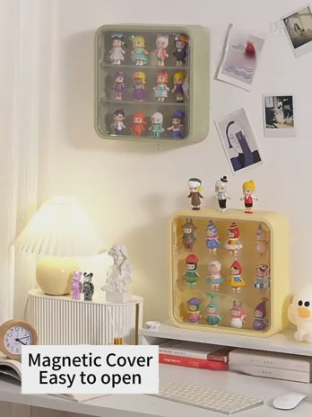 Doll Toy Display Storage Box Wall-Mounted Magnetic Transparent Dustproof Cabinet Organizer Display Case