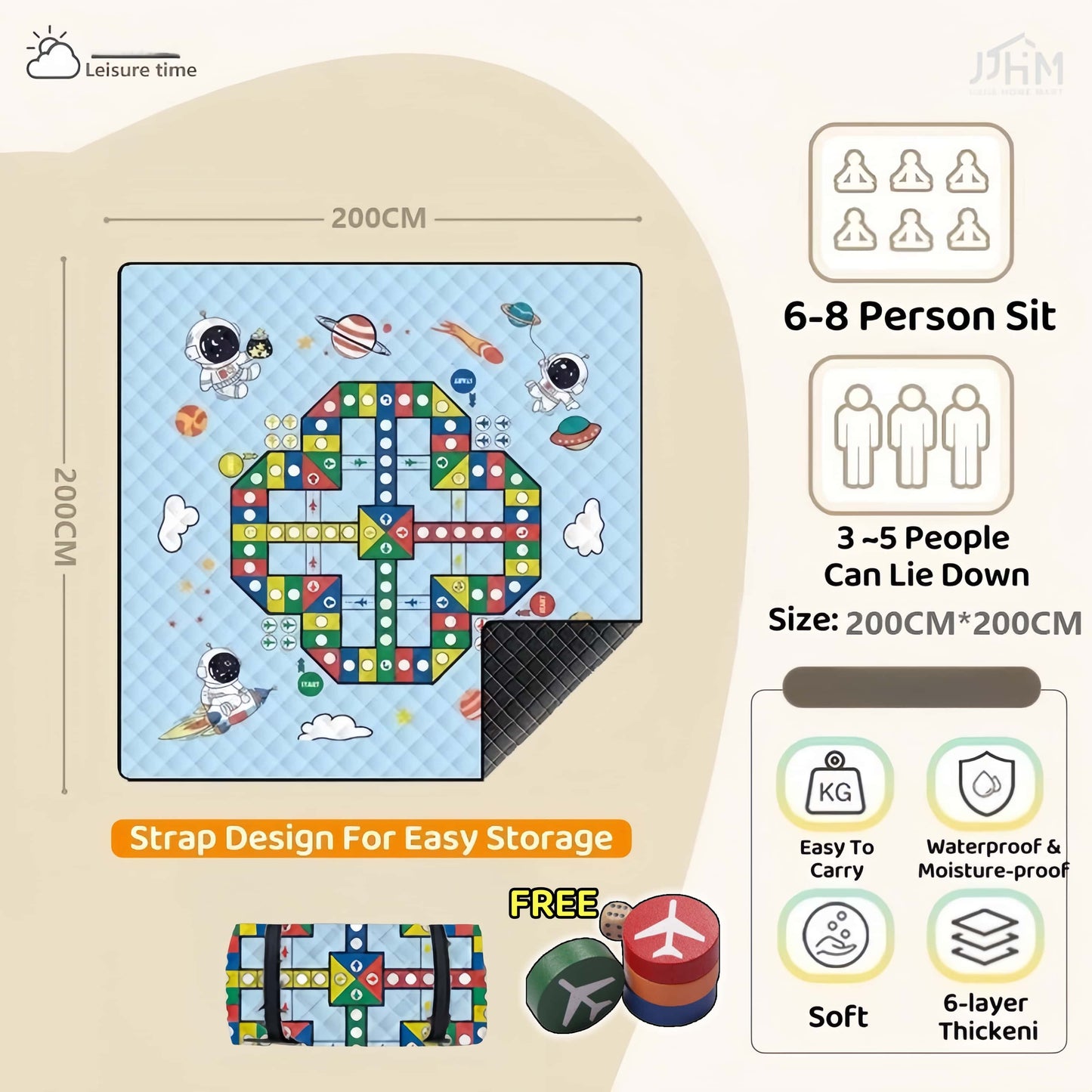Flying Chess Picnic Beach Mat with Waterproof Material