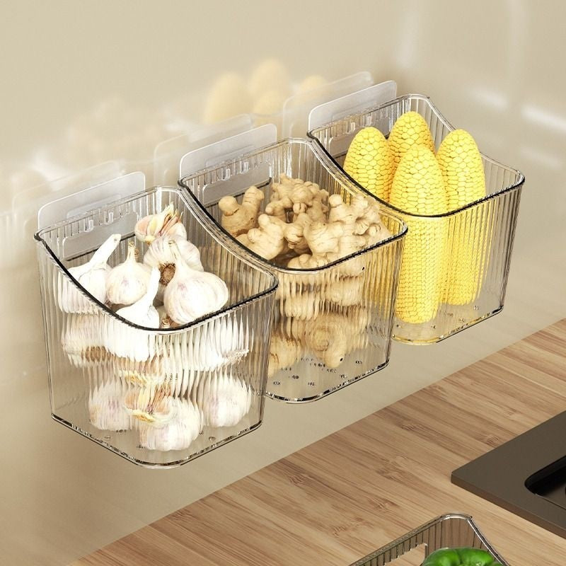 Ginger Onion Garlic Storage Basket Kitchen Wall Mounted Basket Organizer Refrigerator Side Door Storage Box Hanging