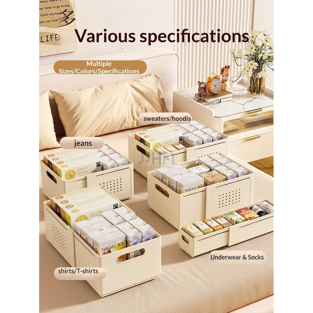Retractable Wardrobe Storage Box for Clothes Bed Sheet Foldable Stackable Plastic Organization Socks Bra Underwear