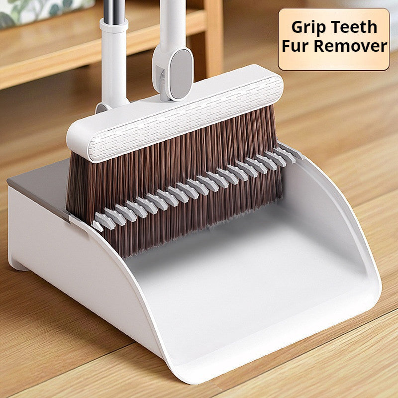 <Harden Steel> Premium Rotatable Broom and Wind Proof Dust Pan with Broom Comb Broom Set Non-Stick Broom Magic Wiper Set