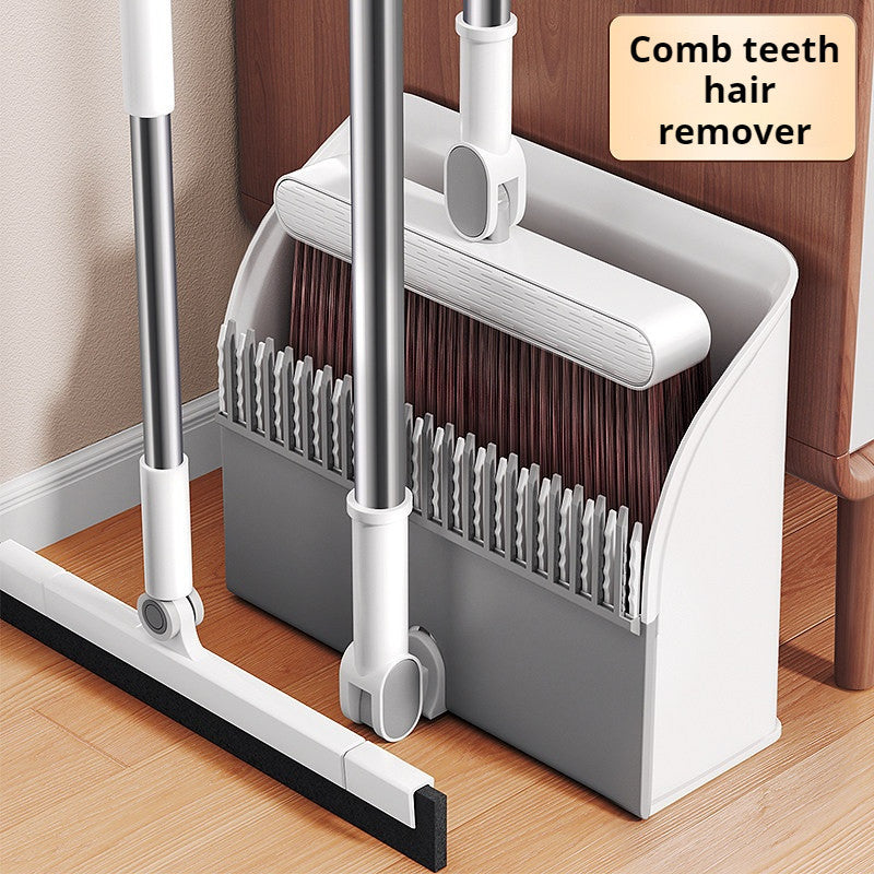 <Harden Steel> Premium Rotatable Broom and Wind Proof Dust Pan with Broom Comb Broom Set Non-Stick Broom Magic Wiper Set