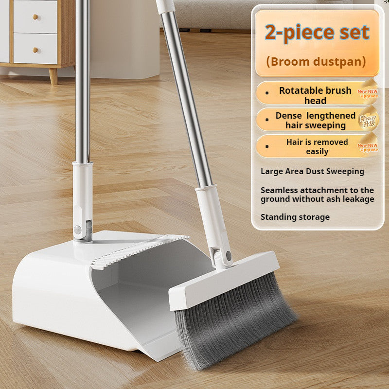 <Harden Steel> Premium Rotatable Broom and Wind Proof Dust Pan with Broom Comb Broom Set Non-Stick Broom Magic Wiper Set