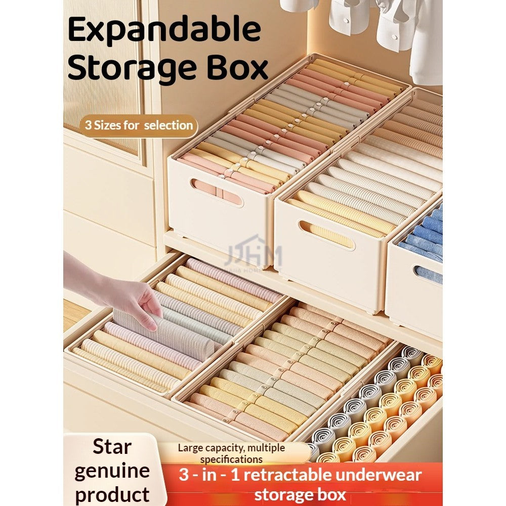 Retractable Wardrobe Storage Box for Clothes Bed Sheet Foldable Stackable Plastic Organization Socks Bra Underwear