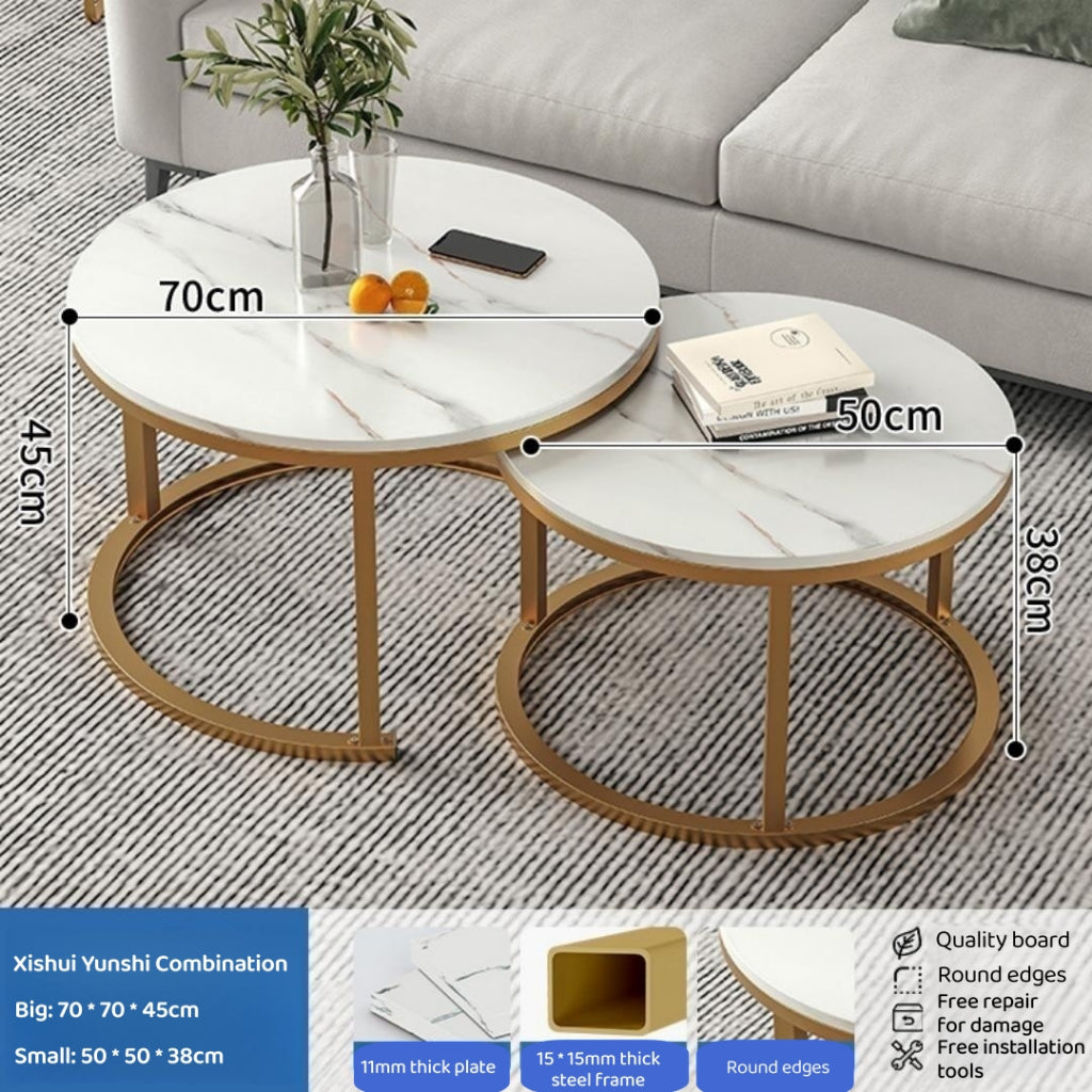 The Furniture Store 2 in 1 Nordic Coffee Table Modern Living Room Table Twin 2pcs Set Round Table