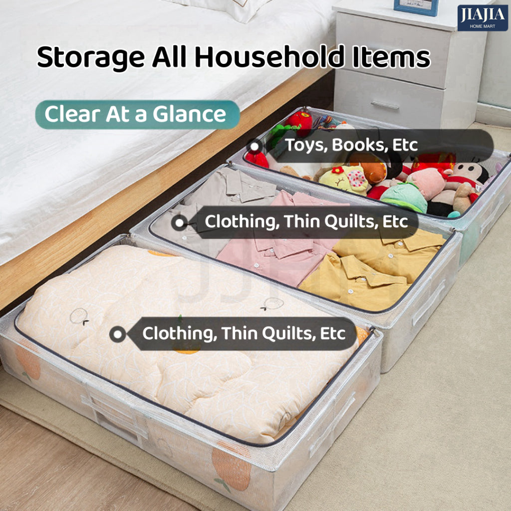 <Buy 5 Free 1> SG Seller Transparent Thickened folding bed bottom steel frame box fabric quilt storage large toy clothes