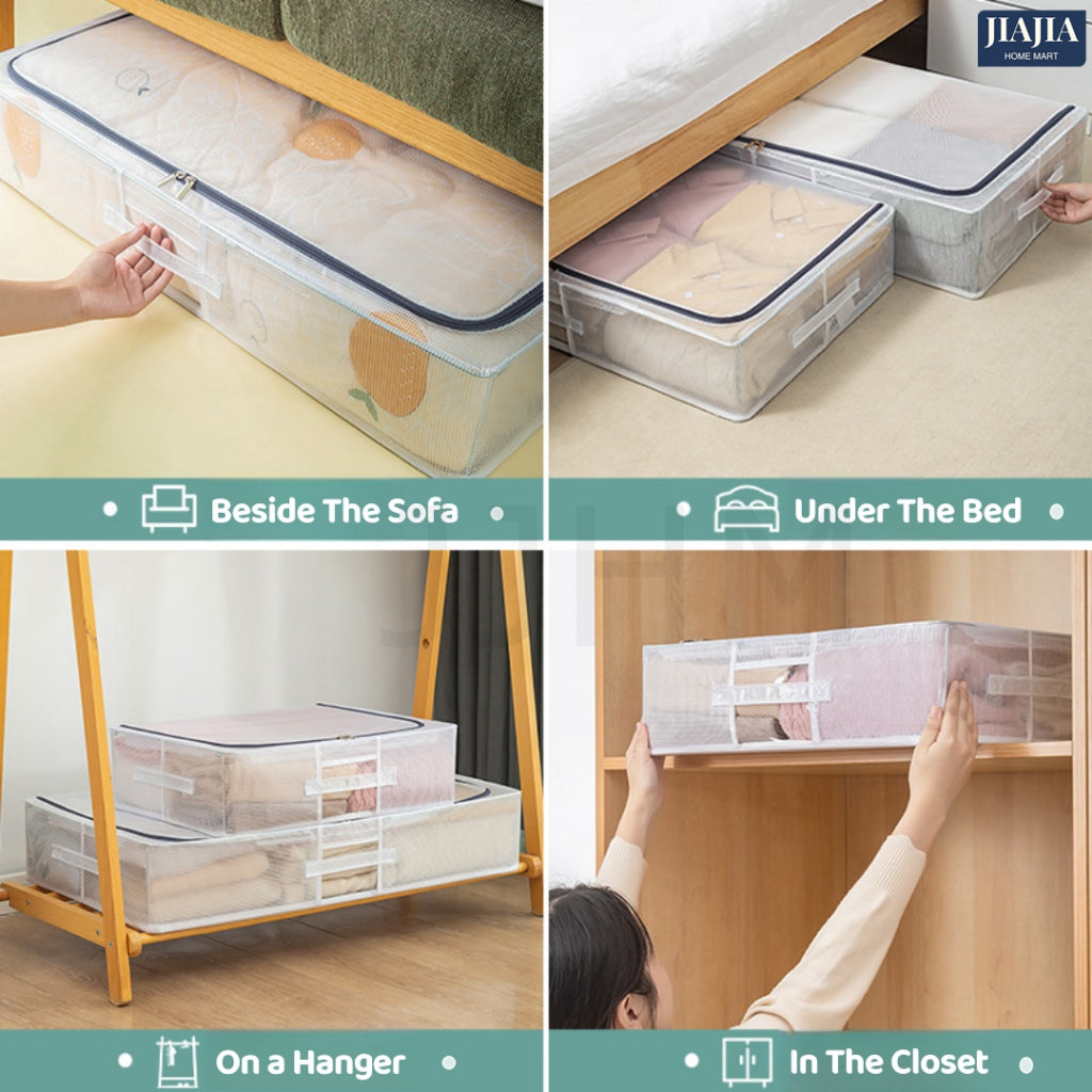 <Buy 5 Free 1> SG Seller Transparent Thickened folding bed bottom steel frame box fabric quilt storage large toy clothes