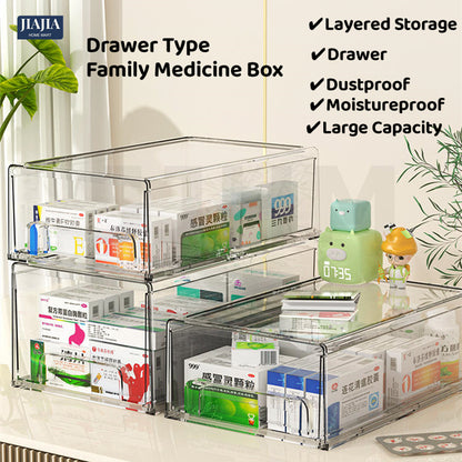 <Buy 3 Free 1> Premium Acrylic Medicine box family drawer type large capacity multi-layerem ergency First Aid Box Kit Japanese house
