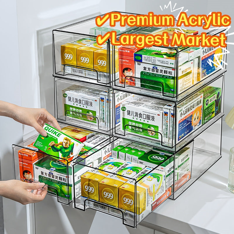 <Premium Acrylic> Medicine box family drawer type large capacity multi-layerem ergency First Aid Box Kit Japanese house