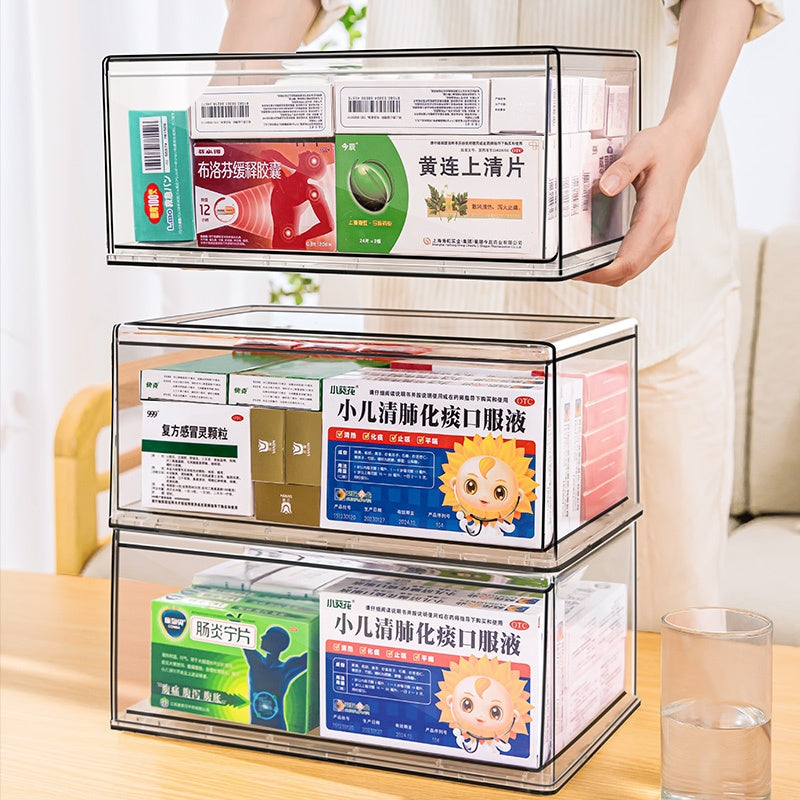 <Premium Acrylic> Medicine box family drawer type large capacity multi-layerem ergency First Aid Box Kit Japanese house