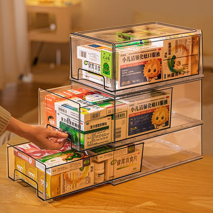 <Buy 3 Free 1> Premium Acrylic Medicine box family drawer type large capacity multi-layerem ergency First Aid Box Kit Japanese house