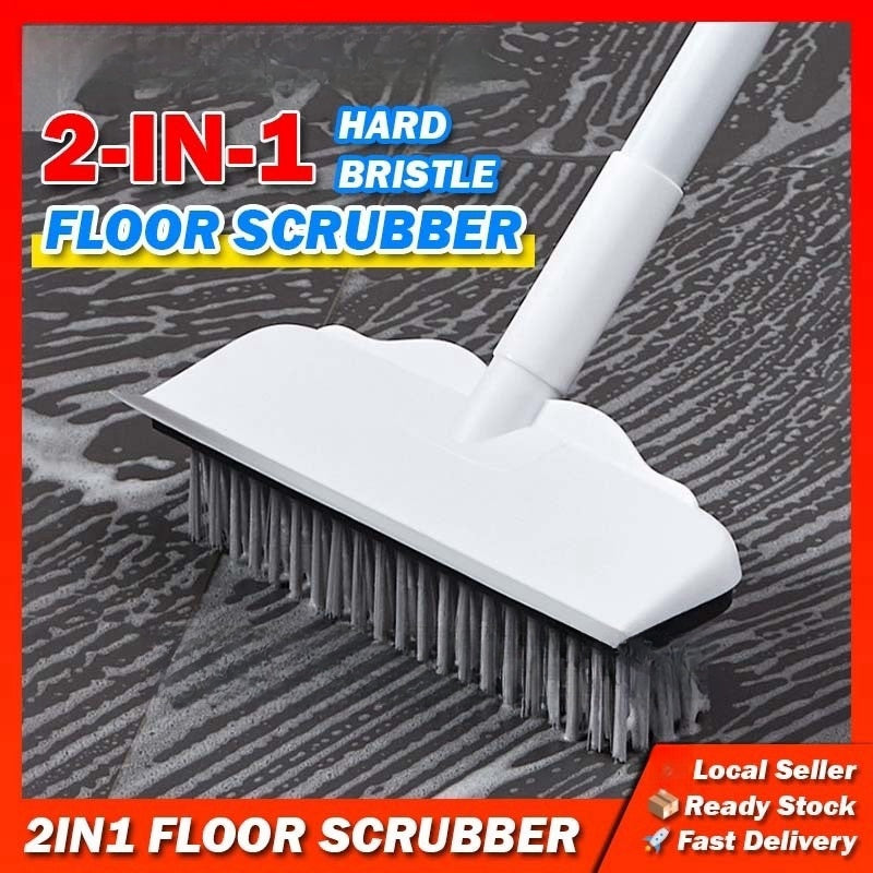 Flat Floor Brush Hard Bristle Bathroom Long Handle Cleaning Floor Carpet Toilet Brush, Floor Brush Scraper No Dead Corner