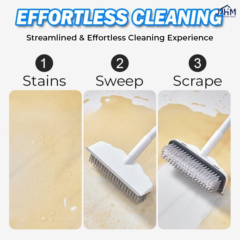 Flat Floor Brush Hard Bristle Bathroom Long Handle Cleaning Floor Carpet Toilet Brush, Floor Brush Scraper No Dead Corner