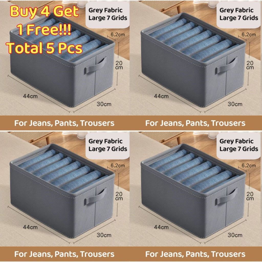 <Buy 4 Free 1> No-Flimsy Fabric Foldable 6/7/9 Grids Clothes Organizer Mesh Jeans Pant Storage Organizer Compartment
