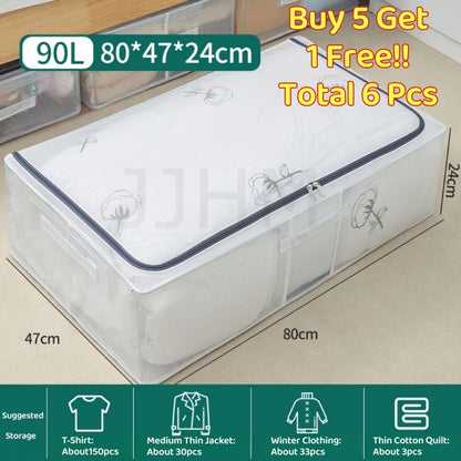 B5F1<Buy 5 Free 1> SG SHIP Steel Frame Storage Boxes Foldable Breathable Transparent Clothing Quilt Organizer Dustproof Bag
