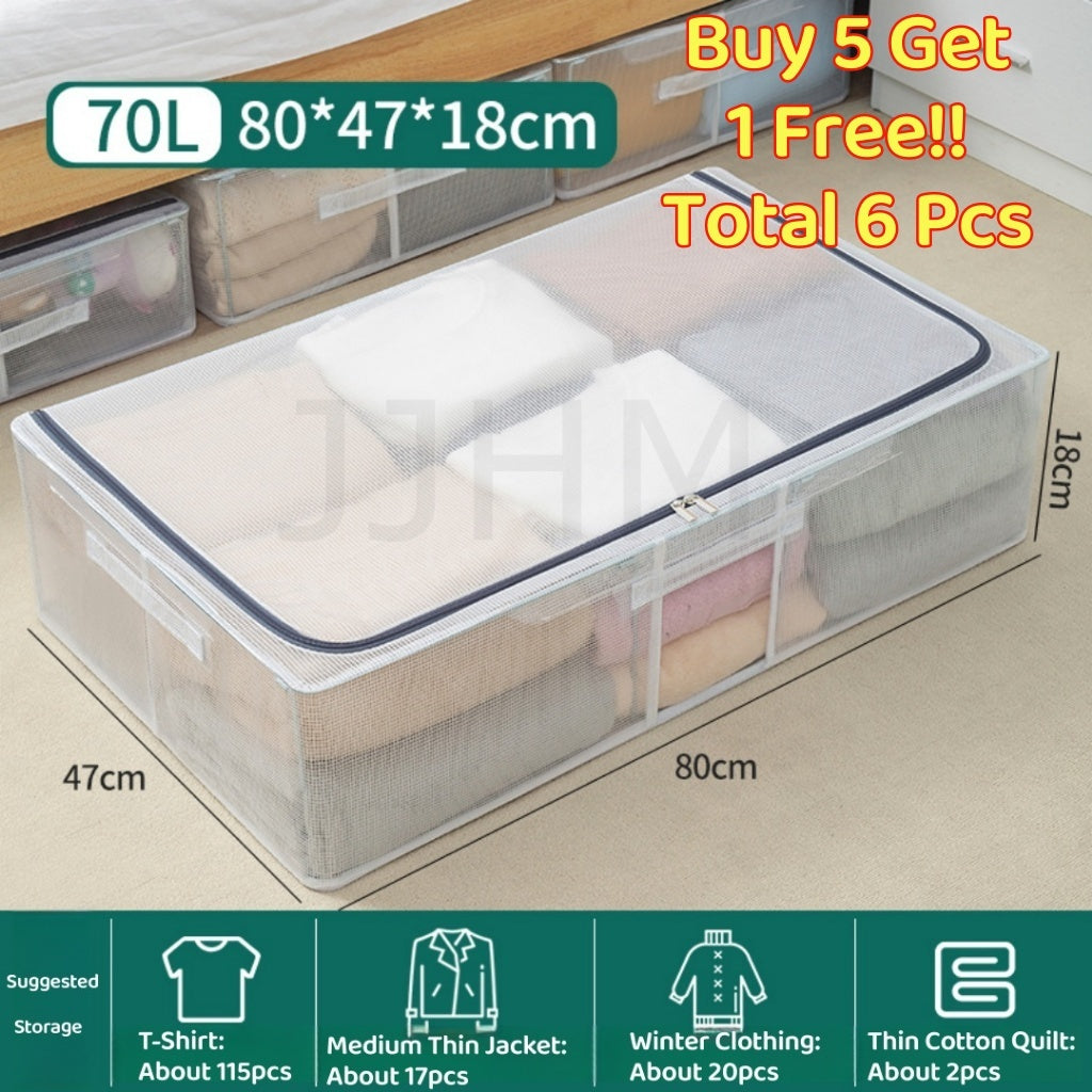 <Buy 5 Free 1> SG Seller Transparent Thickened folding bed bottom steel frame box fabric quilt storage large toy clothes