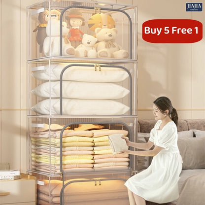 B5F1<Buy 5 Free 1> SG SHIP Steel Frame Storage Boxes Foldable Breathable Transparent Clothing Quilt Organizer Dustproof Bag