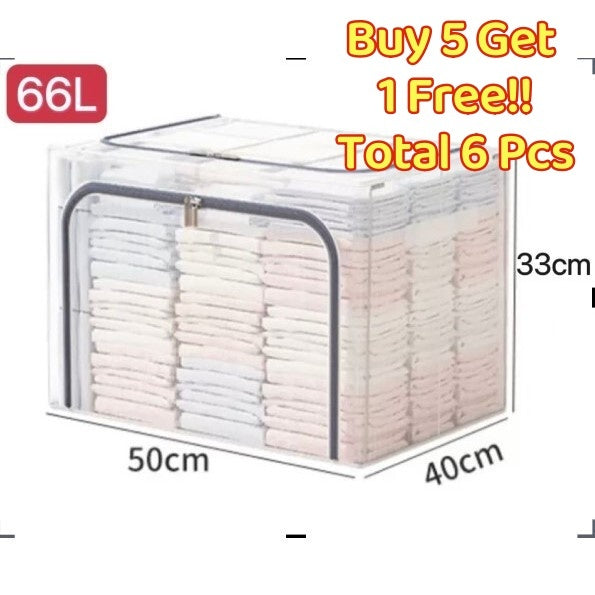<Buy 5 Free 1> SG Seller Transparent Thickened folding bed bottom steel frame box fabric quilt storage large toy clothes