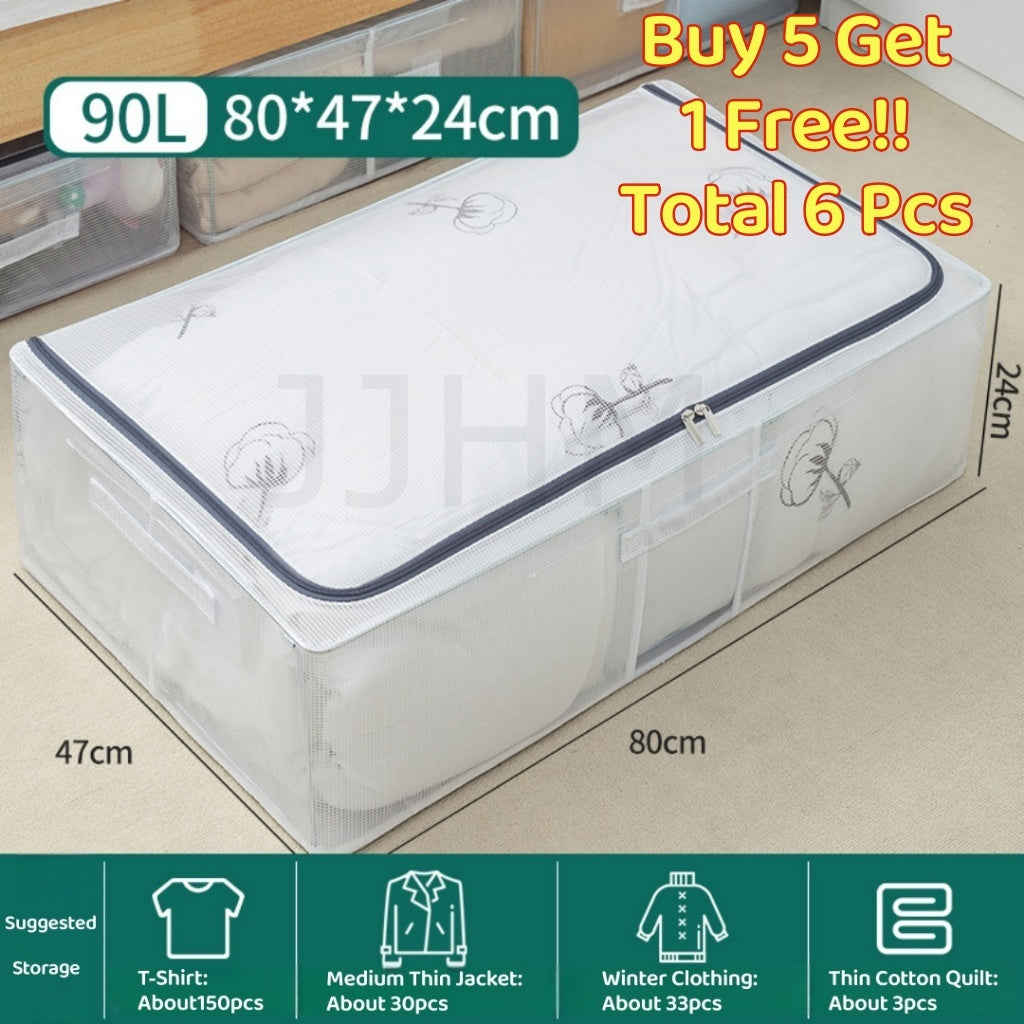 <Buy 5 Free 1> SG Seller Transparent Thickened folding bed bottom steel frame box fabric quilt storage large toy clothes