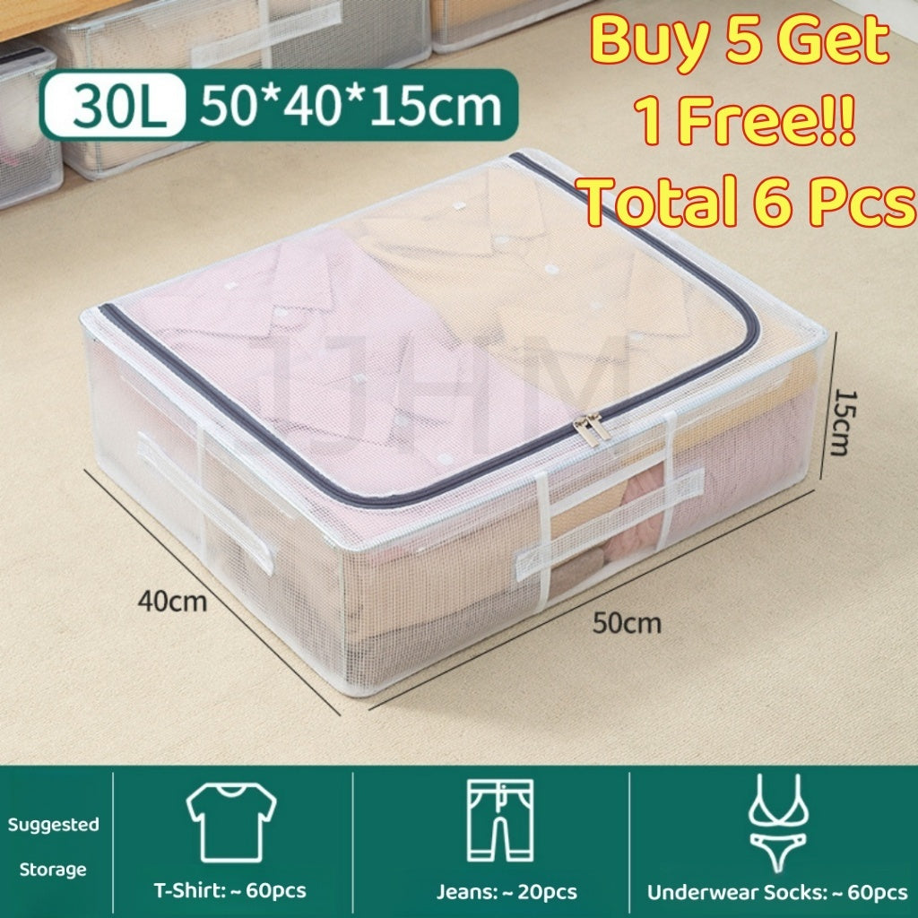 <Buy 5 Free 1> SG SHIP Steel Frame Storage Boxes Foldable Breathable Transparent Clothing Quilt Organizer Dustproof Bag