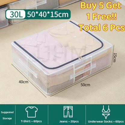 B5F1<Buy 5 Free 1> SG SHIP Steel Frame Storage Boxes Foldable Breathable Transparent Clothing Quilt Organizer Dustproof Bag