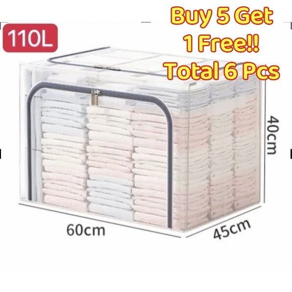 <Buy 5 Free 1> SG Seller Transparent Thickened folding bed bottom steel frame box fabric quilt storage large toy clothes