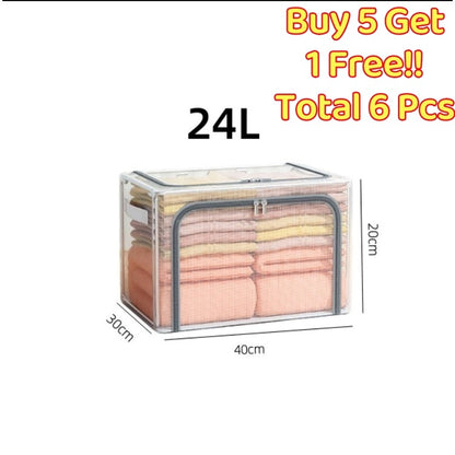 B5F1<Buy 5 Free 1> SG SHIP Steel Frame Storage Boxes Foldable Breathable Transparent Clothing Quilt Organizer Dustproof Bag