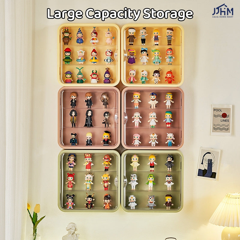 Doll Toy Display Storage Box Wall-Mounted Magnetic Transparent Dustproof Cabinet Organizer Display Case