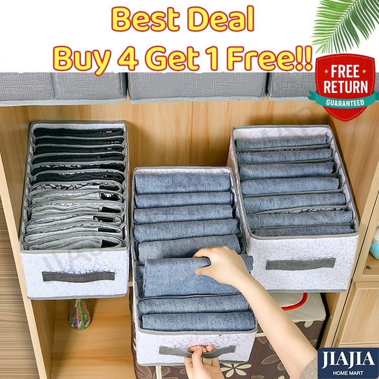 <Buy 4 Free 1> No-Flimsy Fabric Foldable 6/7/9 Grids Clothes Organizer Mesh Jeans Pant Storage Organizer Compartment