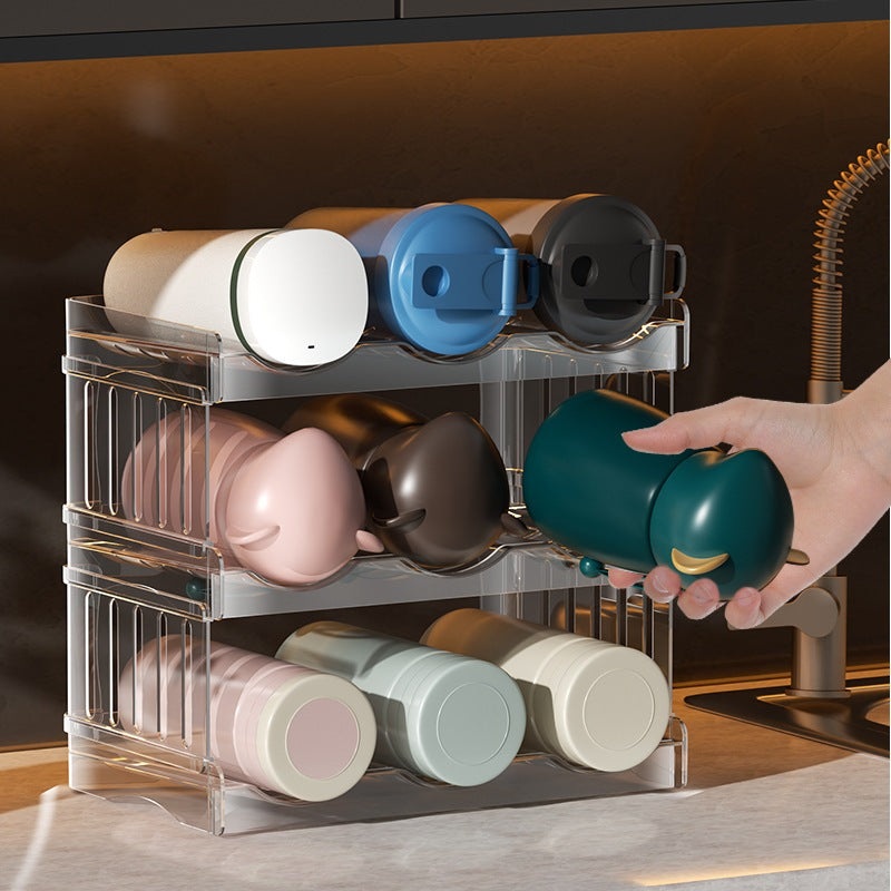 SG Acrylic Multi-Layer Water Bottle/Thermos/Sports Cup Holder Holder Cup Holder Wine Rack Kitchen Storage Holder Stacke
