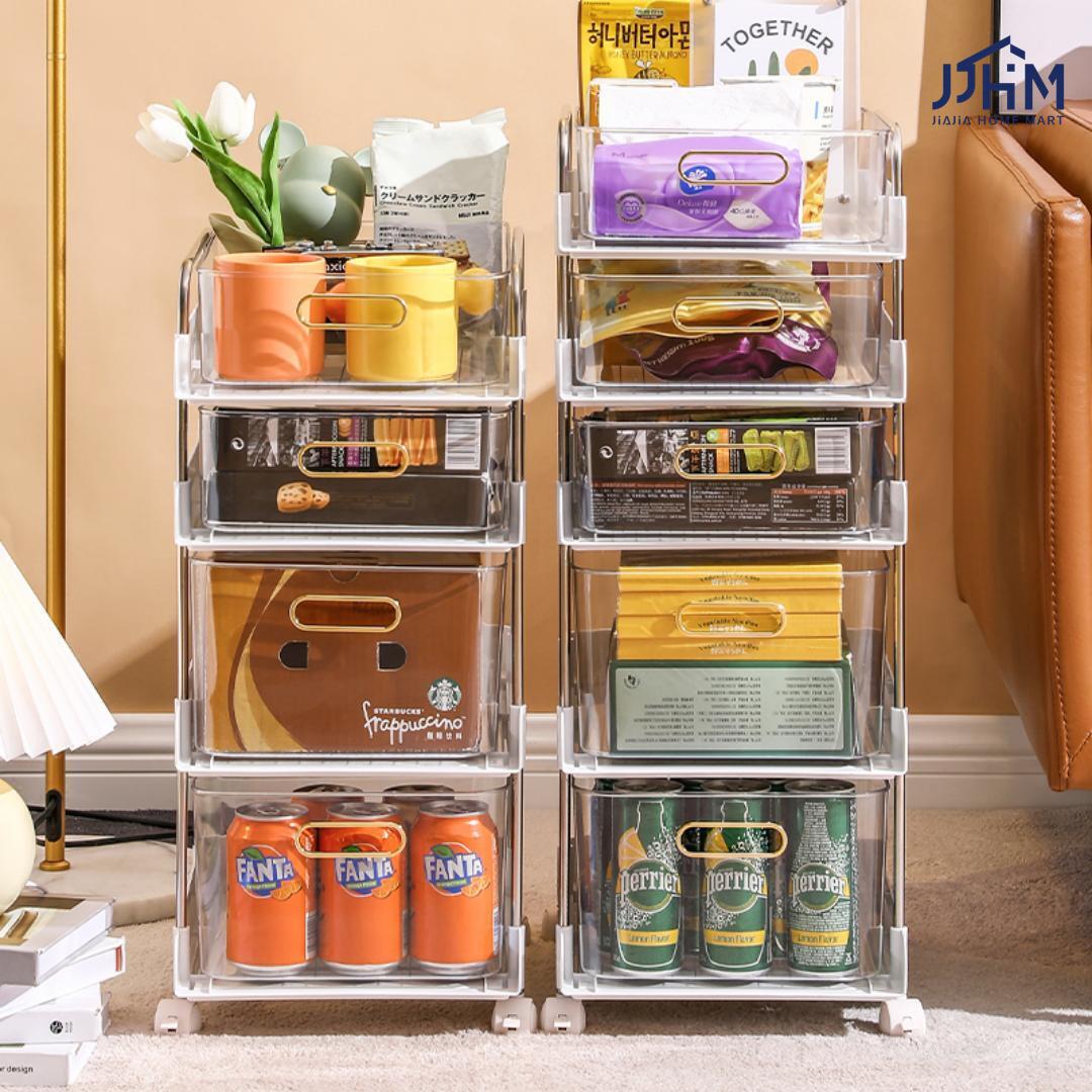 Drawer Type Kitchen Cabinet Living Room Dining Table Multifunctional Storage Rack Coffee Table Storage Cabinet Snack Rack Double-Layer Cup Holder Movable Trolley Desktop Storage Shelf