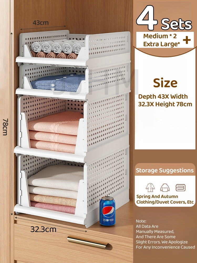 Foldable Wardrobe Organiser Stackable Storage Desk Table Drawer Box Clothes Organizer Plastic Container Basket