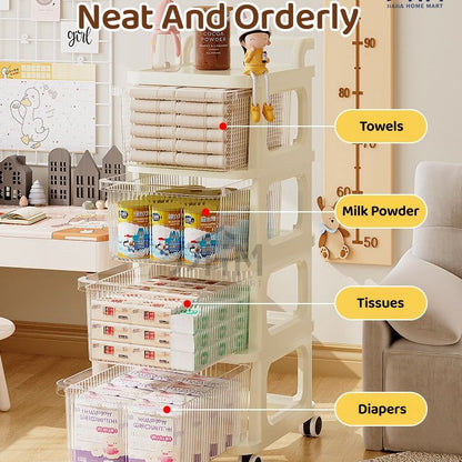 Infant toddler baby Nursery Storage trolley cart / snacks rack - 2/3/4 tier Furniture Full Set Kitchen Trolley Rolling Utility Cart Bedroom Storage Rack Bathroom Organizer Gap Shelf With Wheels