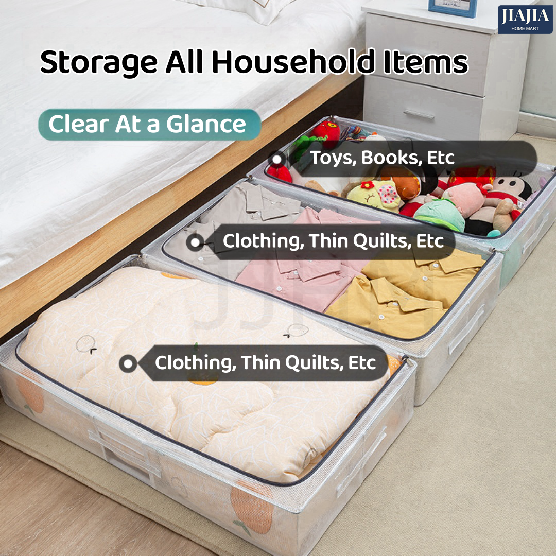 Transparent Thickened Steel Frame Folding bed bottom receiving box fabric household quilt storage box large toy clothes storage box