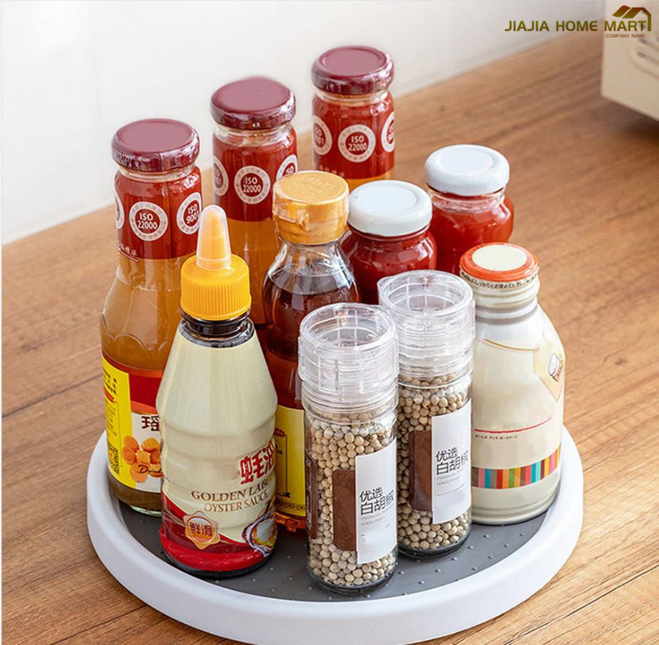 360 Rotating Kitchen Storage Rack Condiments Sauce Tray